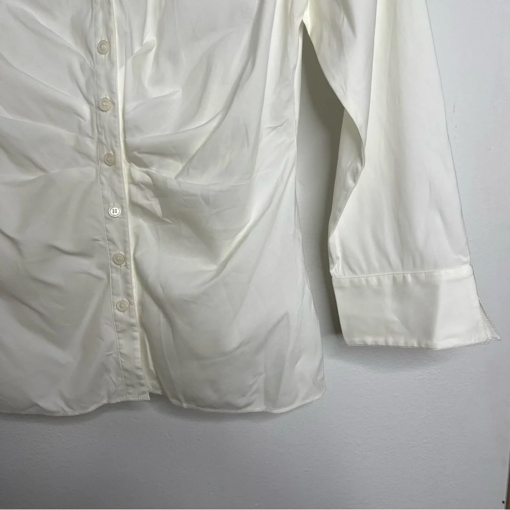 Lafayette 148 Ivory Pleaded Front Button Down Shirt Blouse Top Size 6 - Picture 6 of 16